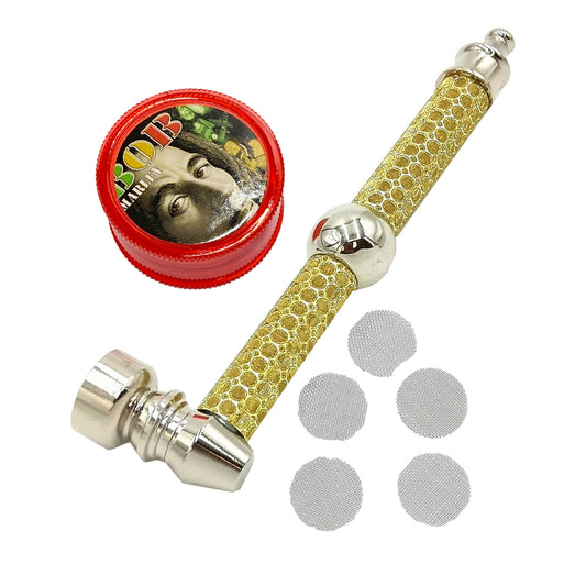 Cannabis Dry Herb Smoking Pipe With Crusher Grinder & 5 Screen Filters