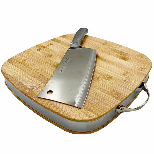 35x35 Squircle Bamboo Chopping Board & Stainless Steel Chopper / Cleaver