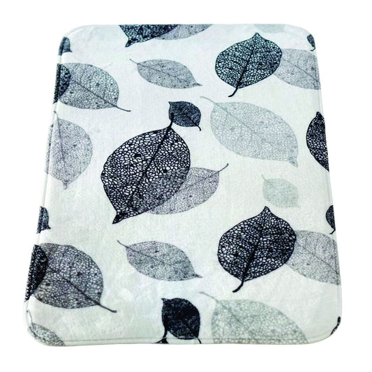 Black & White Leaf Design Non-Slip Micro Fibre Bathroom Mat
