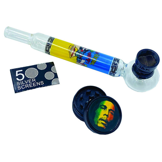 Dry Herb Glass Smoking Pipe Kit Set - “I’m So Happy”