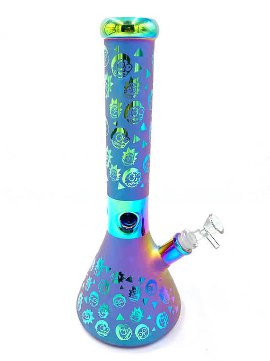 Dab Rick & Morty Matt Pearl Finish Glass Ice Catch Bong Water Pipe - 36cm Height