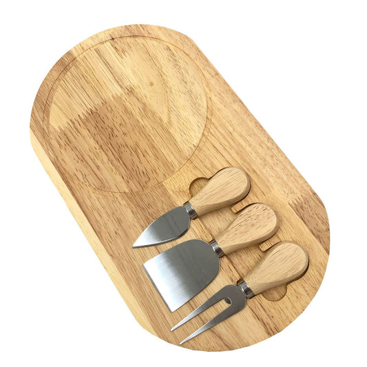 Oval Wooden Pizza Serving Board With 3 Mini Utensils