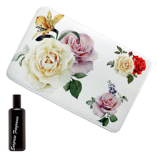 Rose Print Design Non-Slip Micro Fibre Bathroom Mat & Fragrance