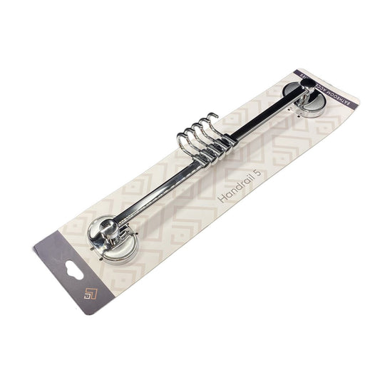 Stainless Steel Multipurpose Rail With 5 Hooks For Bathroom Kitchen & Salon