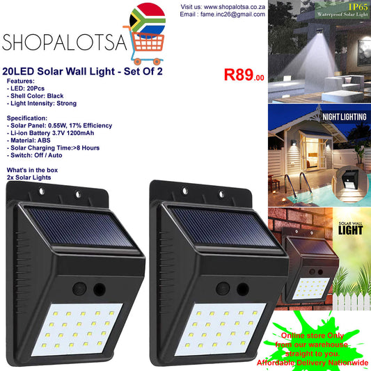 20LED Solar Wall Light - Set Of 2