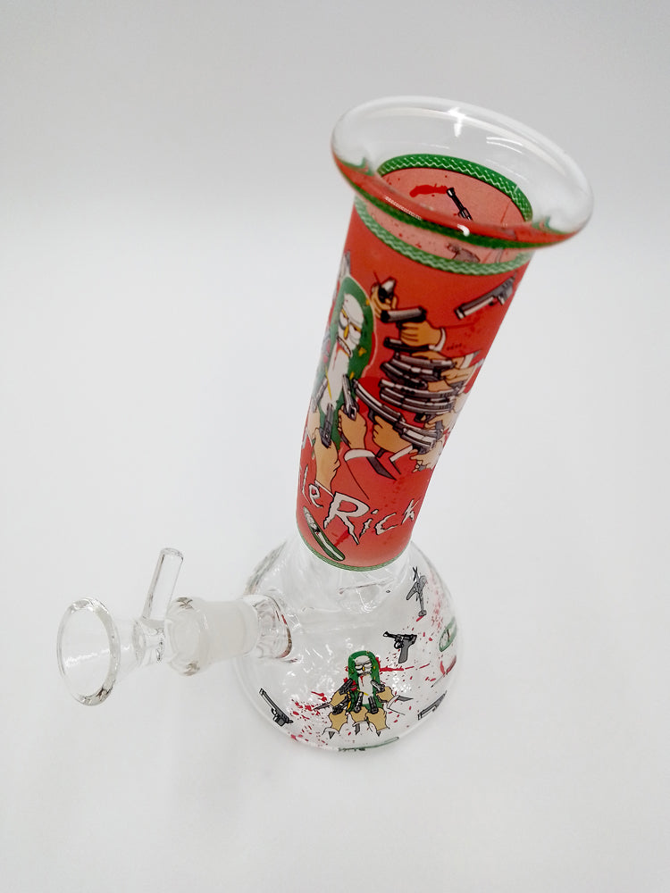 Cannabis Dry Herb Rick & Morty Bent Neck Beaker Bong With Ice Catch 20cm