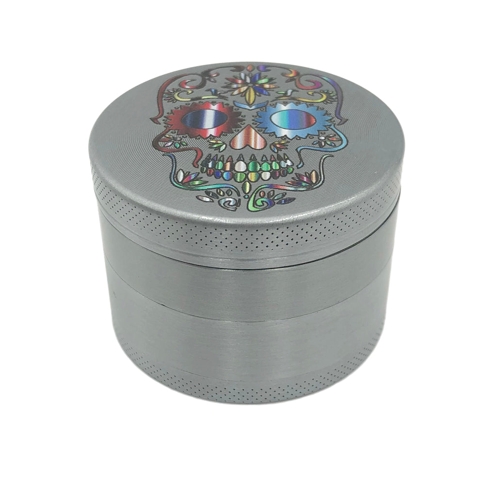 Cannabis Dry Herb Silver Trippy Skull 4 Stage Grinder Crusher