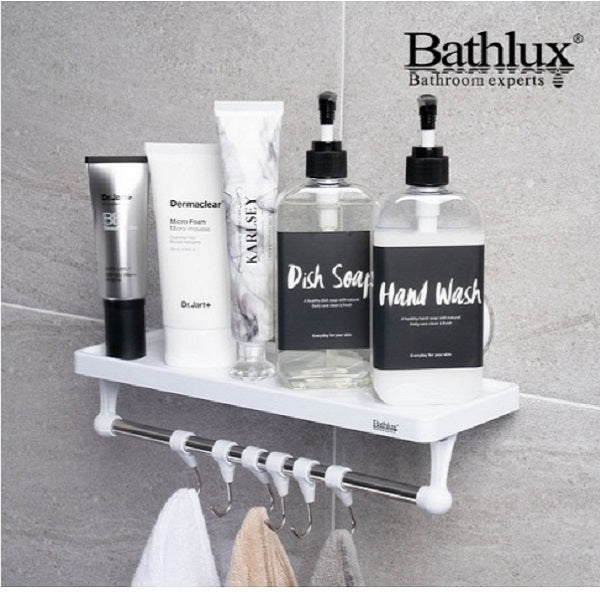 Bathlux Shelf With Hanging Hooks & Suction Cup