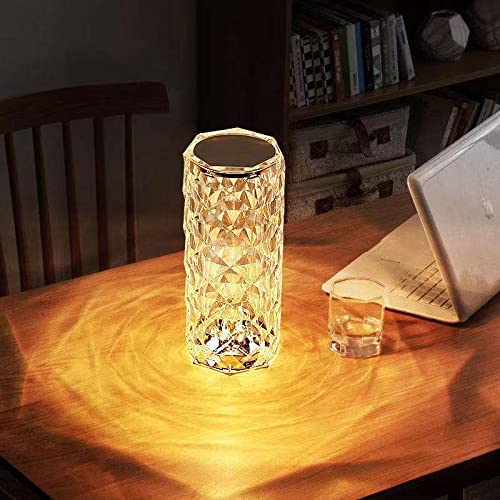 Cylinder Shaped Rose Acrylic Crystal Look 16 Colour Changing LED Desk Lamp