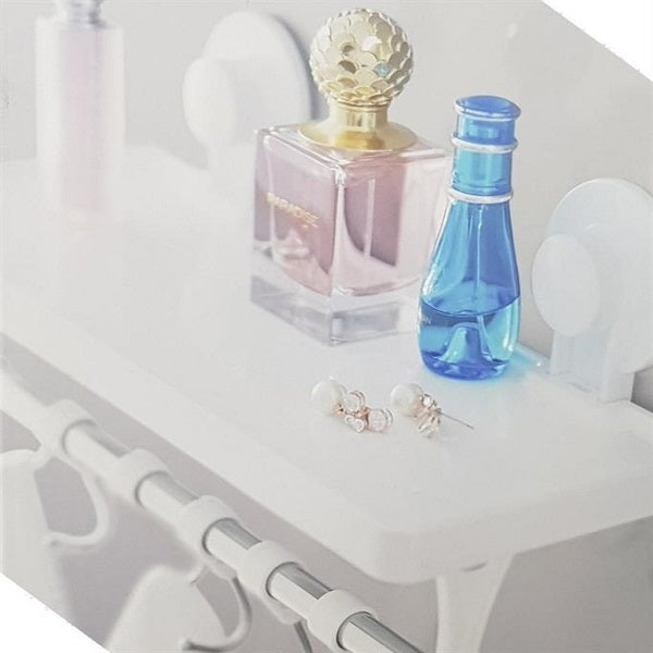 Bathlux Shelf With Hanging Hooks & Suction Cup