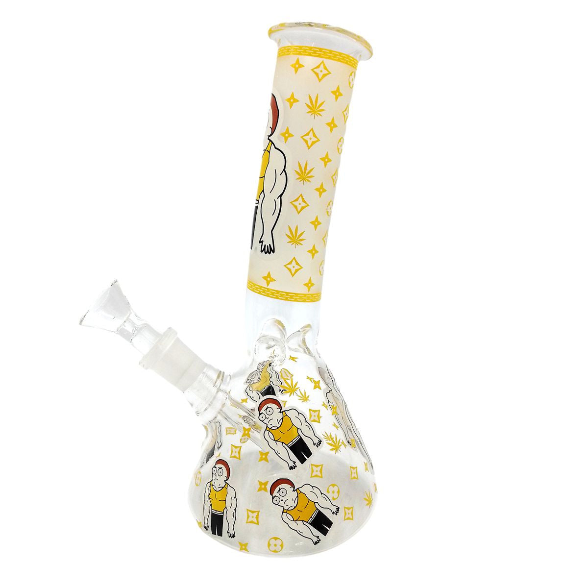 Dry Herb Rick & Morty Bent Neck Beaker 20cm Bong Ice Catch Yellow