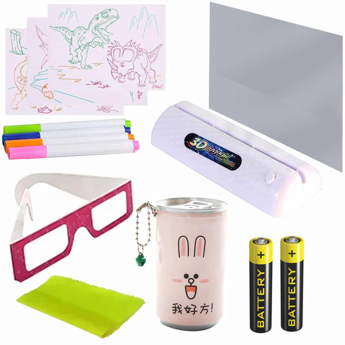 Fun 3D Magic Drawing Board With 3D Glasses & Add On Wet Wipes & 2 Batteries