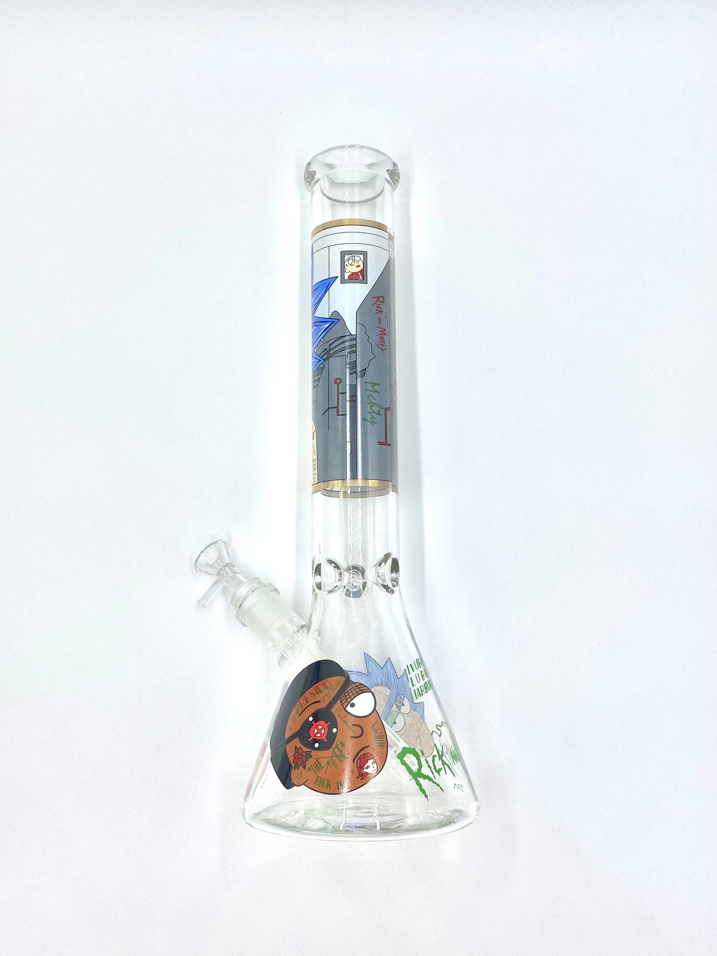 Dab Rick & Morty Glass Beaker Ice Bong Water Pipe - 16 Inch