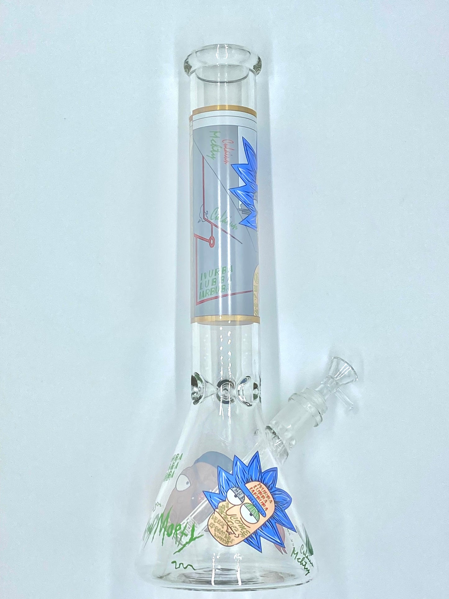 Dab Rick & Morty Glass Beaker Ice Bong Water Pipe - 16 Inch