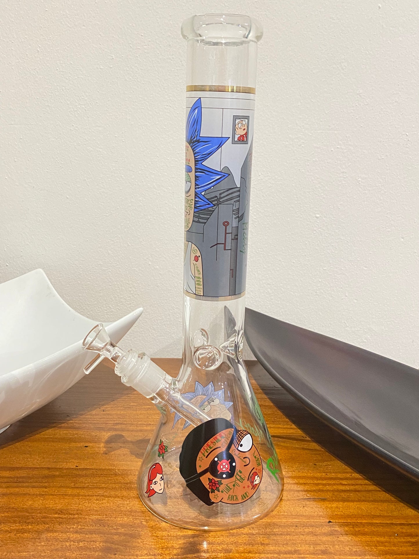 Dab Rick & Morty Glass Beaker Ice Bong Water Pipe - 16 Inch