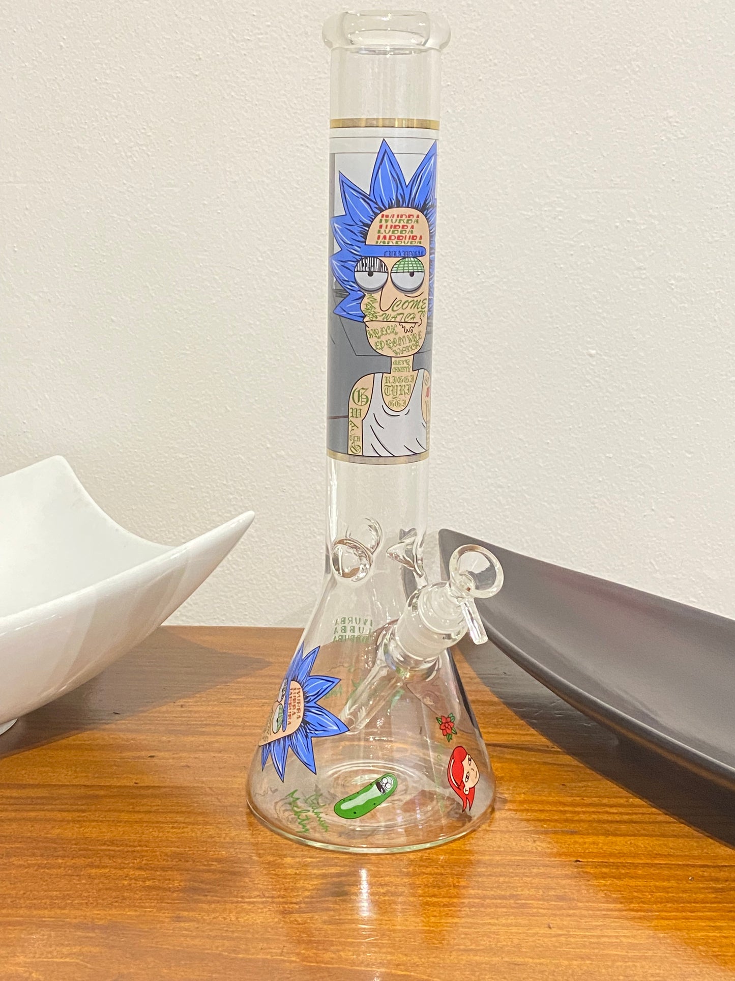 Dab Rick & Morty Glass Beaker Ice Bong Water Pipe - 16 Inch