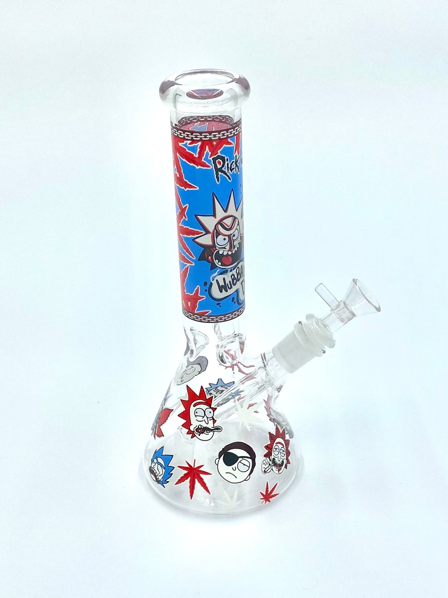 Dab Rick & Morty Glow In The Dark Glass Ice Beaker Bong Water Pipe - 10 Inch