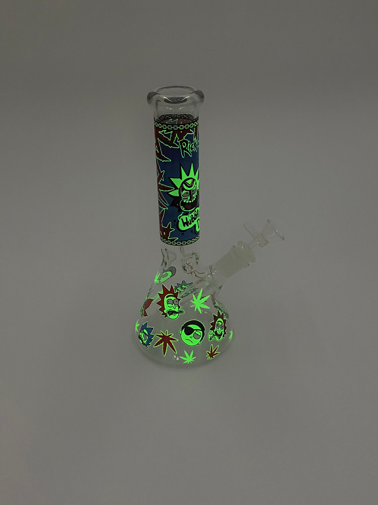 Dab Rick & Morty Glow In The Dark Glass Ice Beaker Bong Water Pipe - 10 Inch