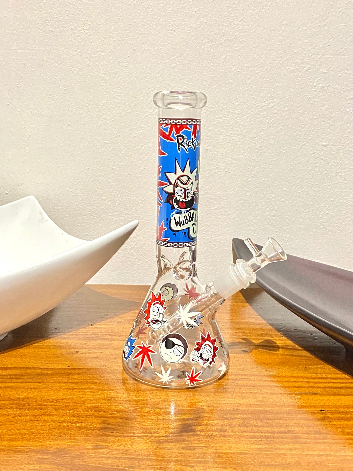 Dab Rick & Morty Glow In The Dark Glass Ice Beaker Bong Water Pipe - 10 Inch