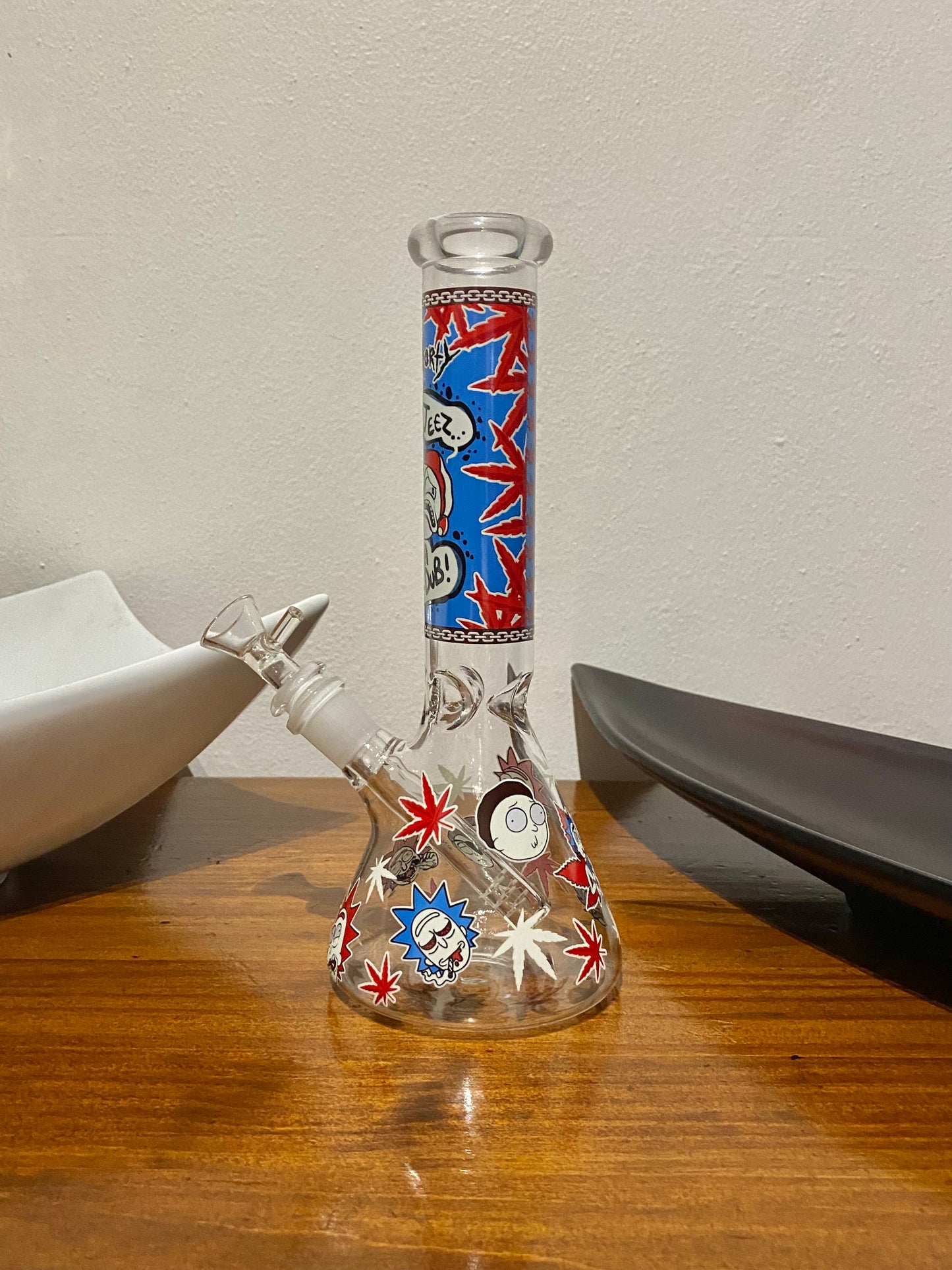 Dab Rick & Morty Glow In The Dark Glass Ice Beaker Bong Water Pipe - 10 Inch