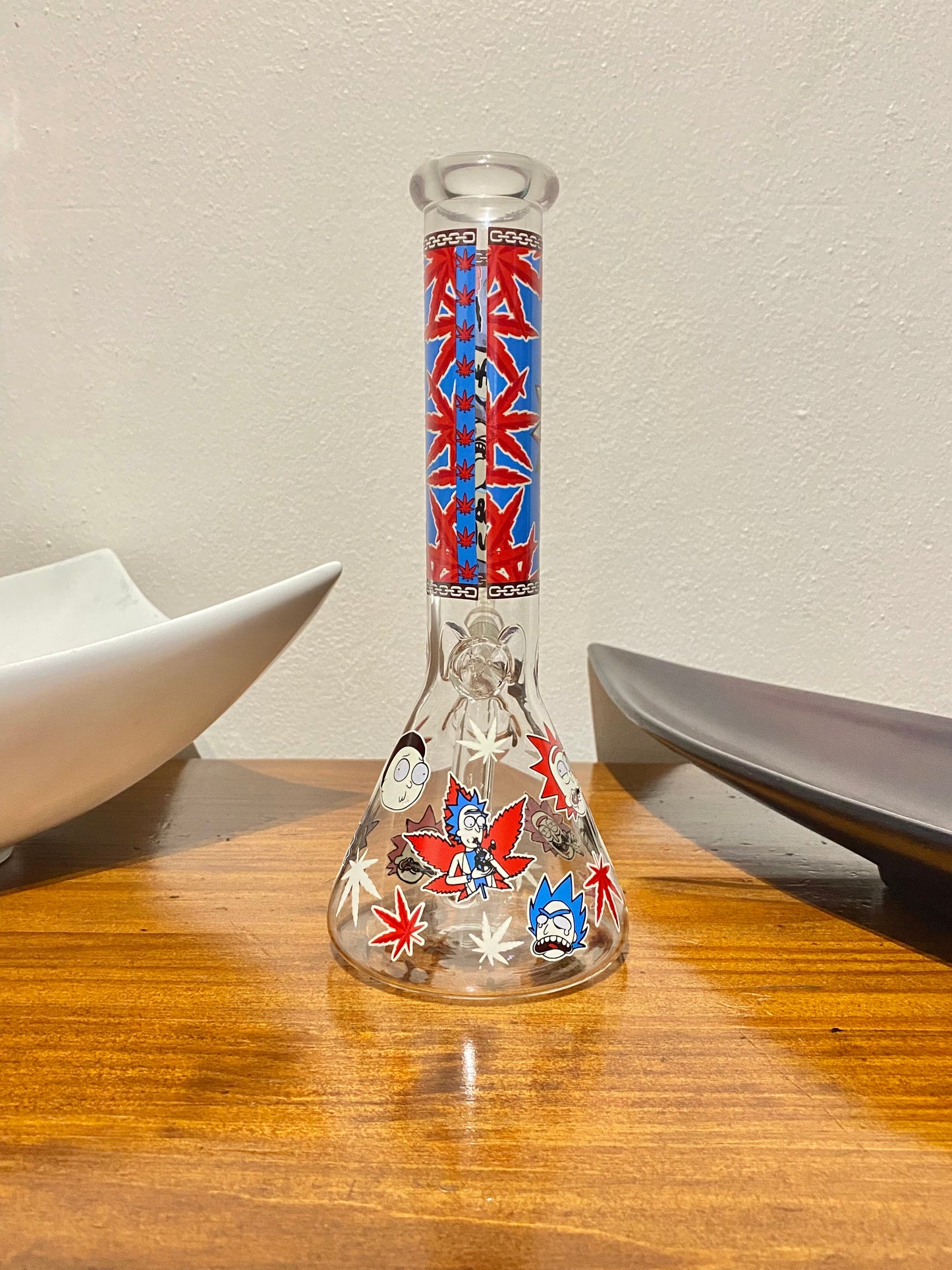 Dab Rick & Morty Glow In The Dark Glass Ice Beaker Bong Water Pipe - 10 Inch