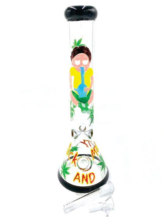 Dab Rick & Morty Glass Beaker Glow In The Dark Ice Bong Water Pipe - 15.5 Inch