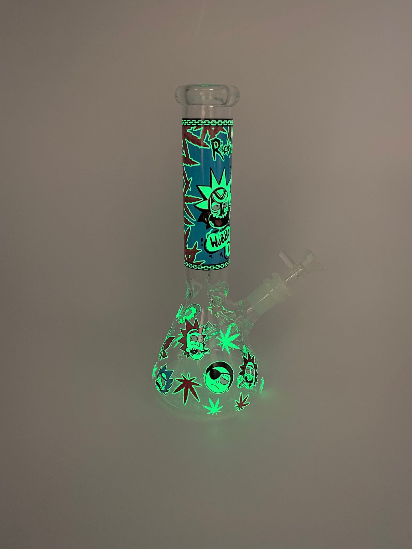 Dab Rick & Morty Glow In The Dark Glass Ice Beaker Bong Water Pipe - 10 Inch