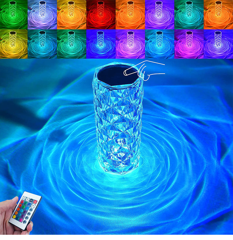 Cylinder Shaped Rose Acrylic Crystal Look 16 Colour Changing LED Desk Lamp