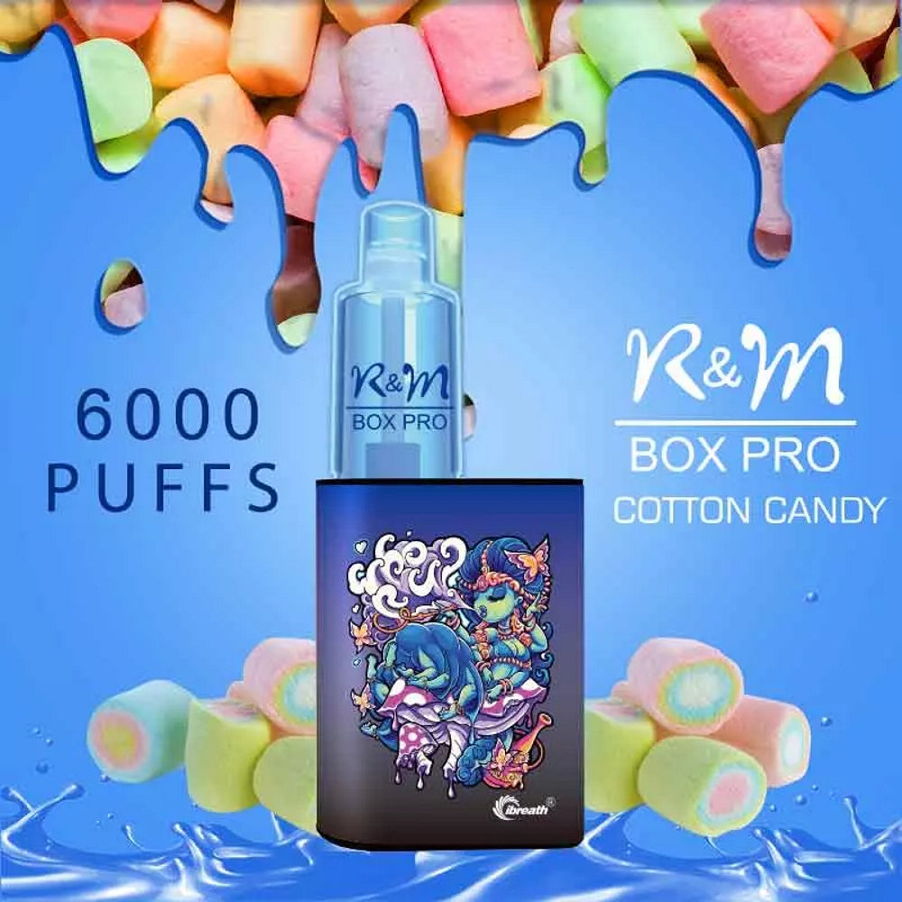 Box Pro 6000 Puffs Rechargeable Disposable 5% Salt Nic Vape 10ml E-Liquid - Cotton Candy